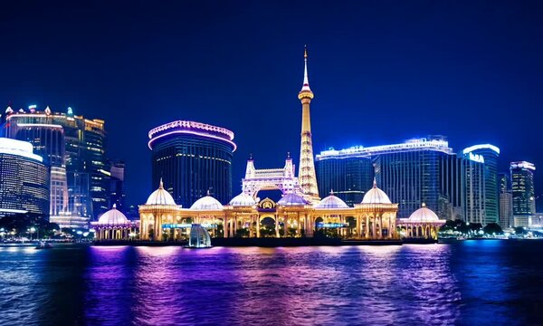 landscape in macau with shine at night