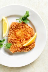 Homemade breaded chicken schnitzel