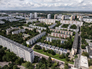 Photo of Halle Neustadt with a view towards Nietleben and Dölau. Residential buildings arranged in...