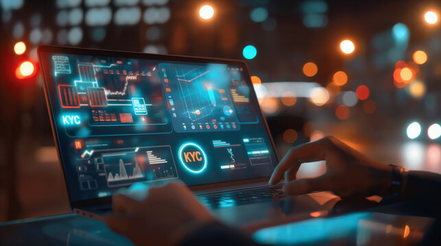 Person using a futuristic interface for KYC (Know Your Customer) verification.
