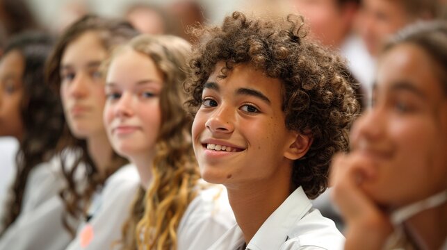 A group of teenagers participating in a debate competition, developing public speaking and critical thinking skills