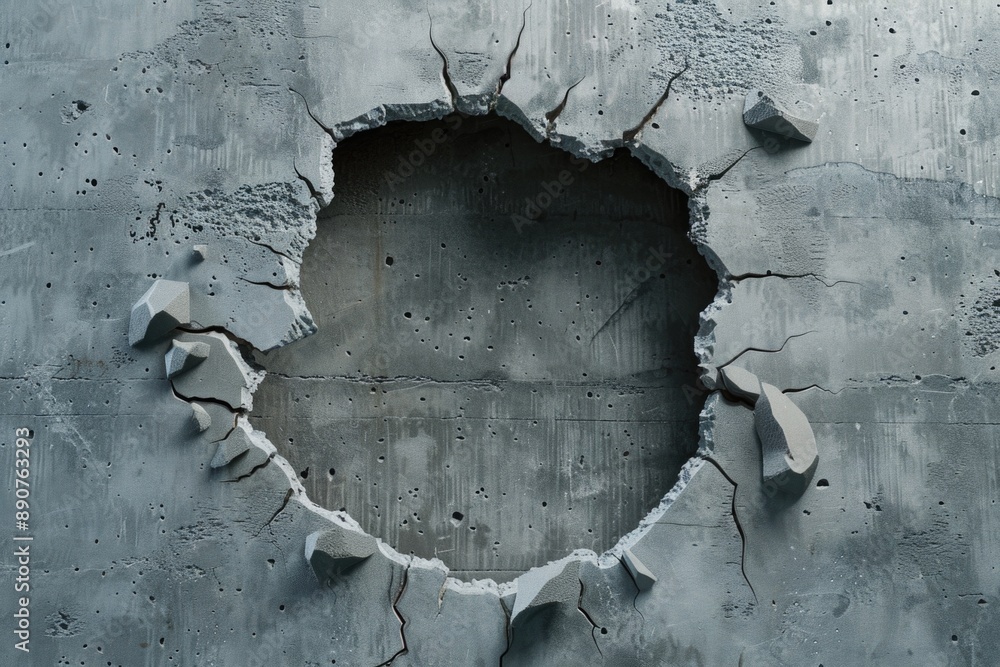 Poster a picture of a concrete wall with a hole in it