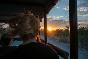 sunset safari in etosha national park, namibia