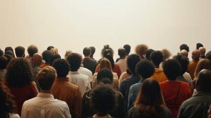 Photo of a crowd looking up, view from behind, isolated