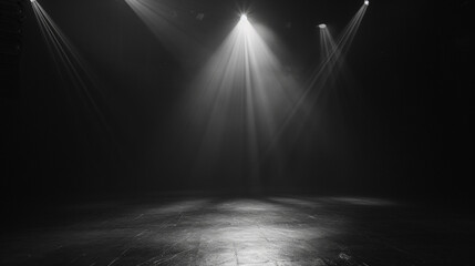 Dimly lit stage background, a bright spotlight