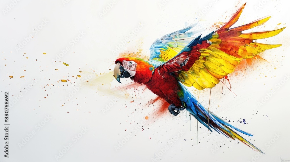 Sticker A vibrant parrot soars through the air, its feathers a kaleidoscope of colors