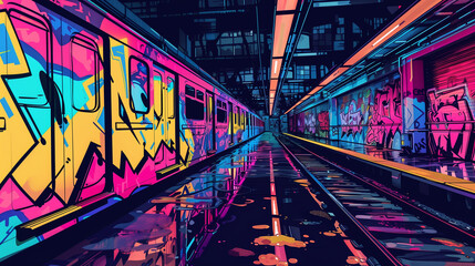 Fototapeta premium Colorful Urban Subway with Graffiti Art 