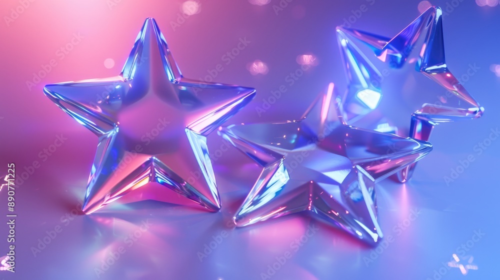 Poster a pair of shiny stars sitting on a table, perfect for use in editorial or commercial contexts