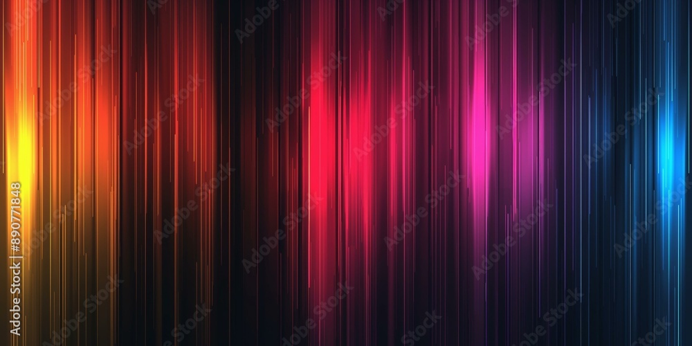 Poster a close-up of colorful vertical neon lines on a black background, creating a vibrant and dynamic vis