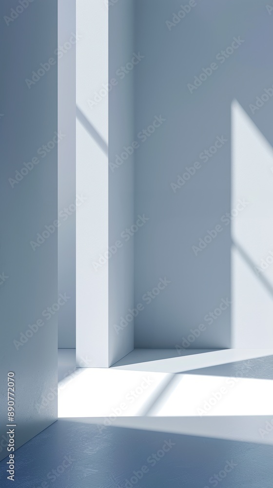 Aufkleber abstract minimalist light and shadow on a blue wall creating geometric shapes and patterns.