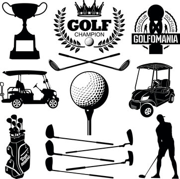 Collection of vector images of golf equipment