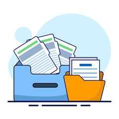 File storage concept, adding files to the main folder. Search and store data info in the database. document or file archive, information storage. File icon concept. document management. flat vector.