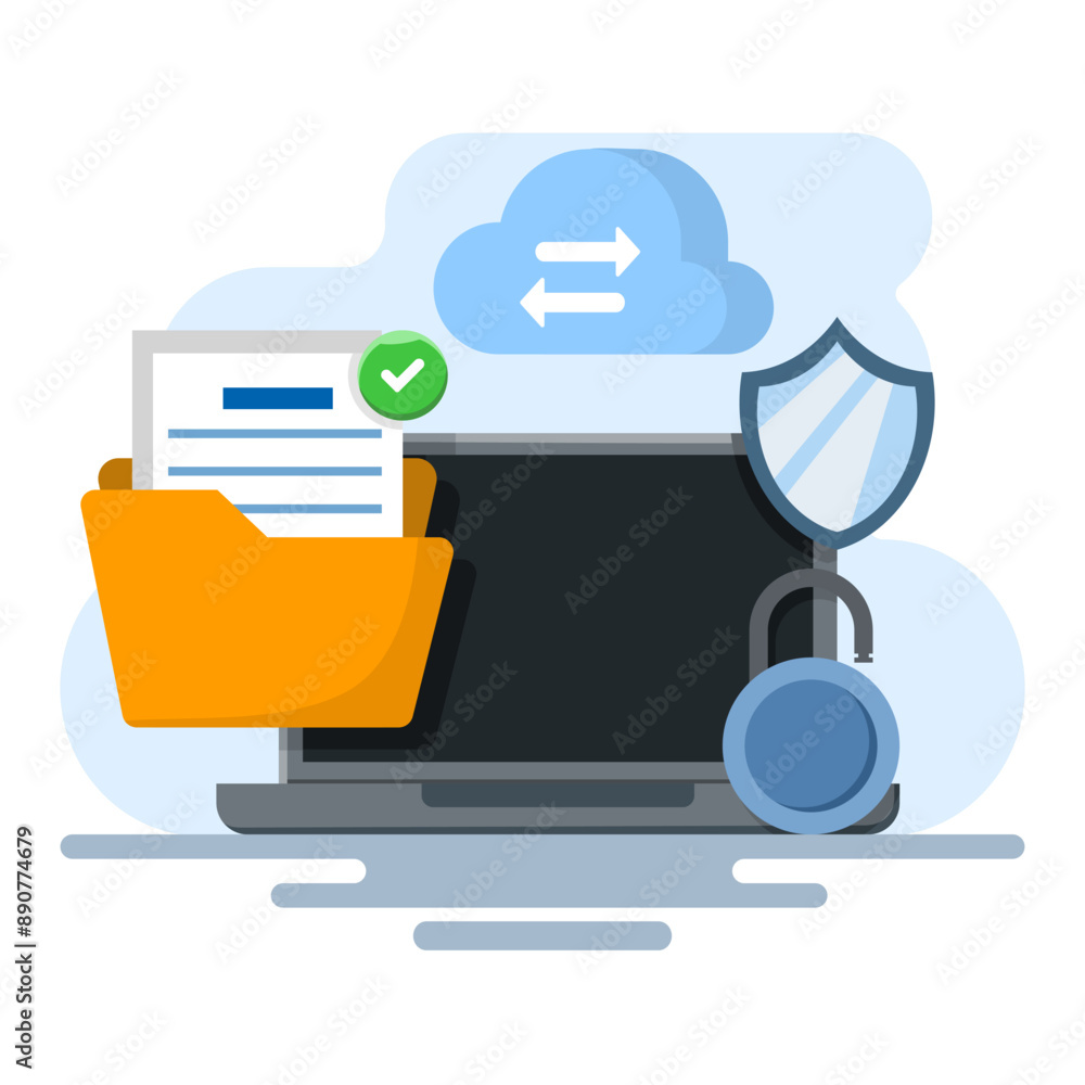 Aufkleber cloud security system concept, cloud server security, data protection technology, document security,