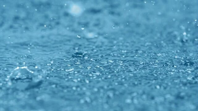 激しい雨のクローズアップのスローモーション