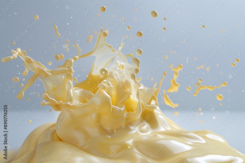 Poster A small amount of liquid splashes onto a white surface, creating a clean and minimalist design