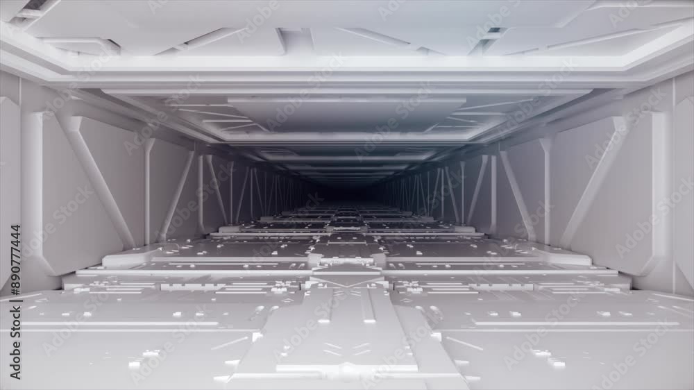 Poster futuristic white tunnel with geometric patterns and lighting