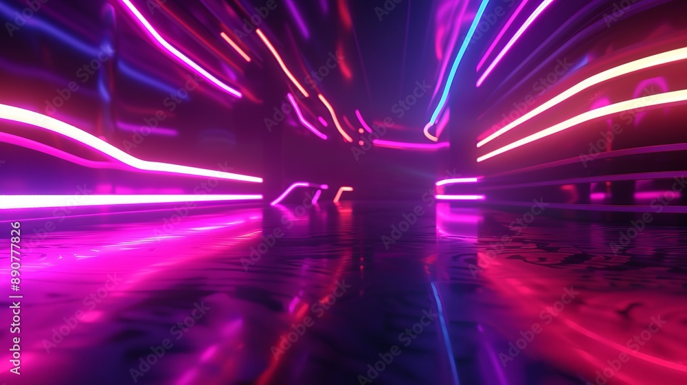 Poster 3d rendering featuring glowing lines and neon lights in an abstract psychedelic background character