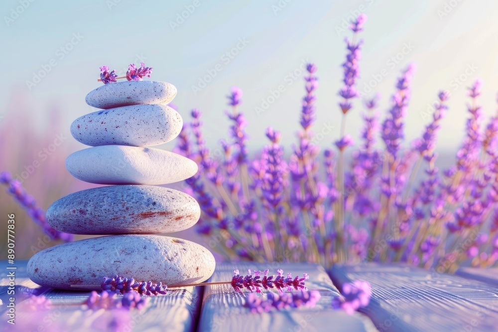 Poster a collection of rocks stacked on a wooden table, great for use in still life photography or as a dec