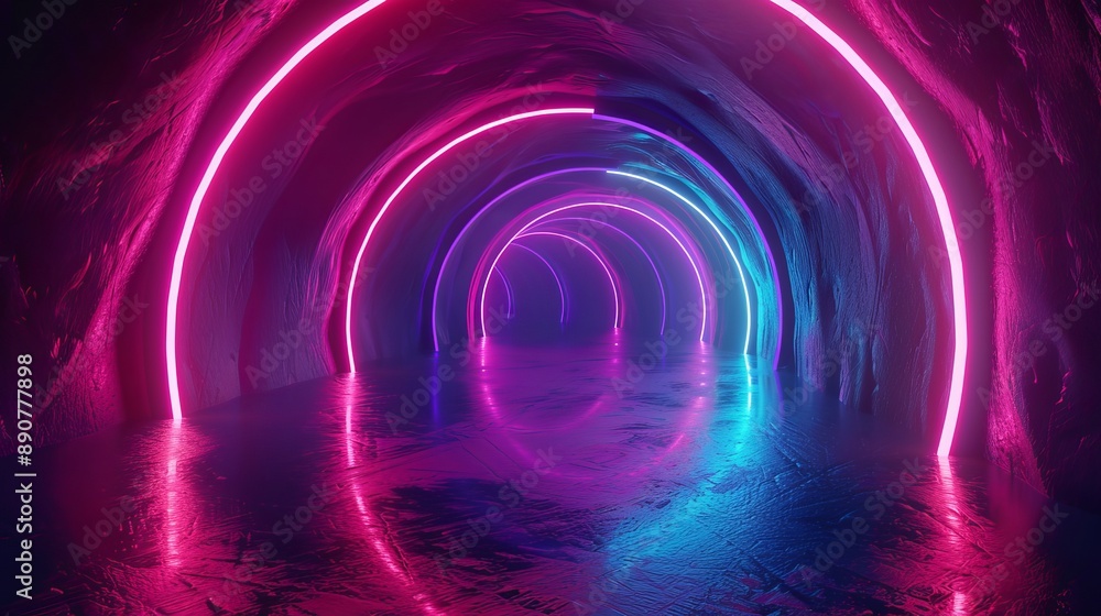 Poster 3d rendering featuring glowing lines and neon lights in an abstract psychedelic background character