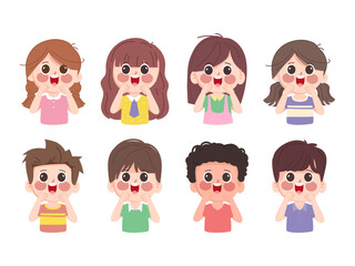 cute kid teen girl and boy show facial expression