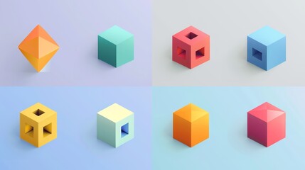 Obraz premium Isometric geometric shapes, 3D cube model for 3D printing, perfect representation and icon. Vector 