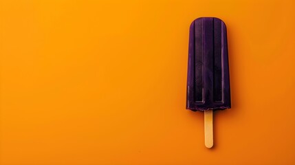 Dark Purple Popsicle on a summery orange Background with Copy Space