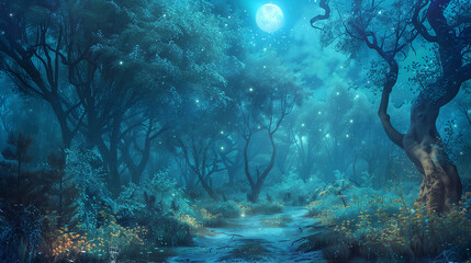 Obraz premium Magical fantasy fairy tale scenery night in a forest