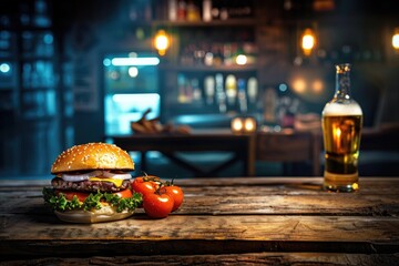 Brewery Poster. Dark Room with Wooden Table for Old Kitchen Design Concept