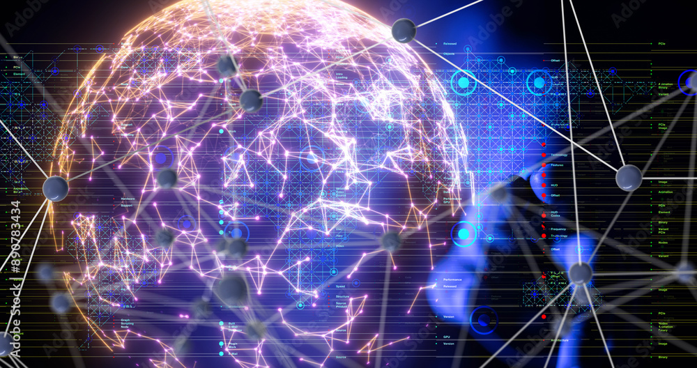 Poster neural network 3d illustration. big data and cybersecurity