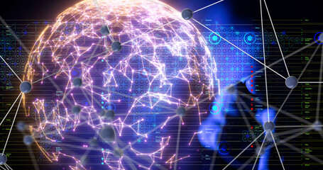 Neural network 3D illustration. Big data and cybersecurity