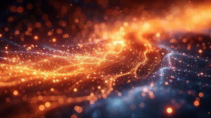 Obraz premium Abstract glowing light flares on dark background, sparkling lines, sci-fi technology, sequins backdrop for wallpaper