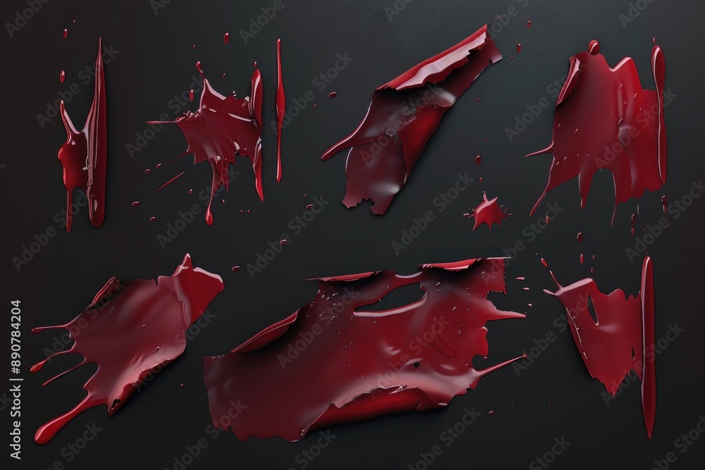 Poster A close-up view of a red paint splatter on a black surface, perfect for use in design projects or as a background image