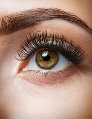 Obraz premium macro of human eye with eyelashes and eyebrow from below 