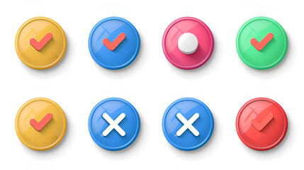 X, exclamation point, and flat round check mark icon set.