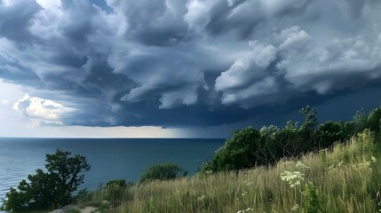 Dark storm clouds moving in across Lake Michigan