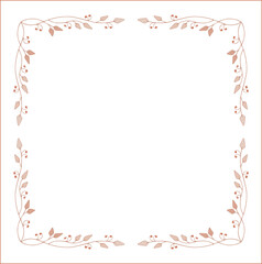 Light brown vegetal ornamental frame with leaves, decorative border, corners for greeting cards, banners, business cards, invitations, menus. Isolated vector illustration.	
