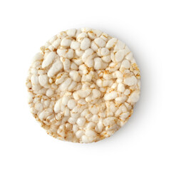 Round puffed rice crispbread isolated on white background top view. Grain rice cake for healthy snacks.   