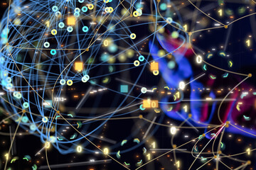Global network. Blockchain. 3D illustration. Neural networks and artificial intelligence. Abstract