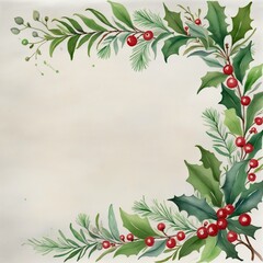 Fototapeta premium Celebratory Watercolor Design: Holly and Merry Berry Branches