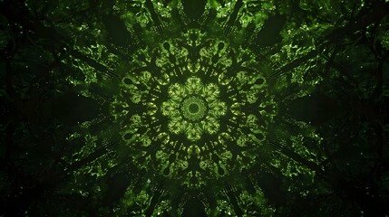 Hypnotic kaleidoscope background with green motion