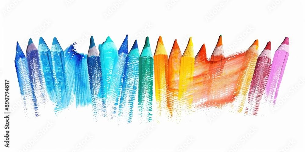 Poster A collection of colorful pencils sitting together, perfect for showcasing creativity and art supplies