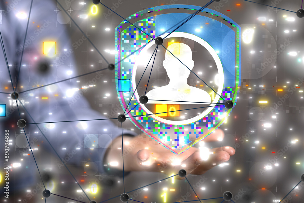 Poster cybersecurity and information or network protection. future technology