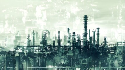 Grungy industrial manufacturing cityscape