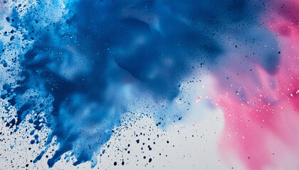 Obraz premium Abstract blue and pink color painting texture and particles on white. Watercolor minimalist texture