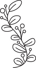 Tree Branches with Leaves and Flowers Line Art