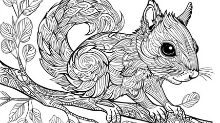 Fototapeta premium Adorable coloring page featuring a playful squirrel with a cheerful expression, perfect for a fun and creative activity. 