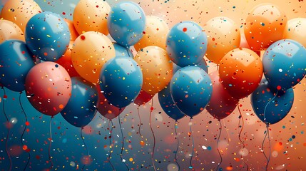 Birthday party invitation card open area writing space available right side card filled colorful balloon confetti creating fun festive atmosphere It's ideal anyone looking celebrate their special day