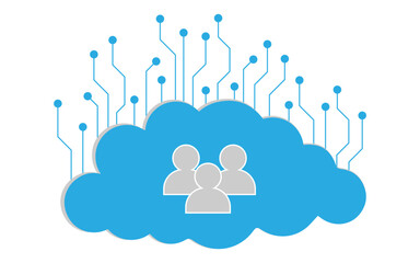 Cloud with circuit lines plus people group template image, cloud with people group design image