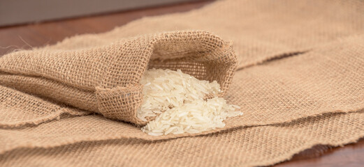 A bag of rice is sitting on a table