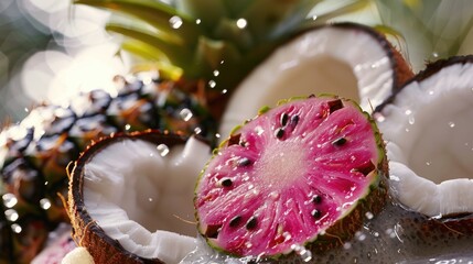 Freshly cut fruit with water droplets on the surface, great for food photography or still life compositions